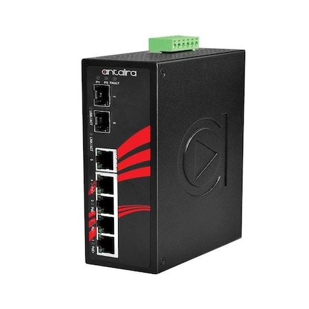 Antaira 7-Port Industrial Gigabit PoE+ Unmanaged Ethernet Switch LNP-0702G-SFP-24-T